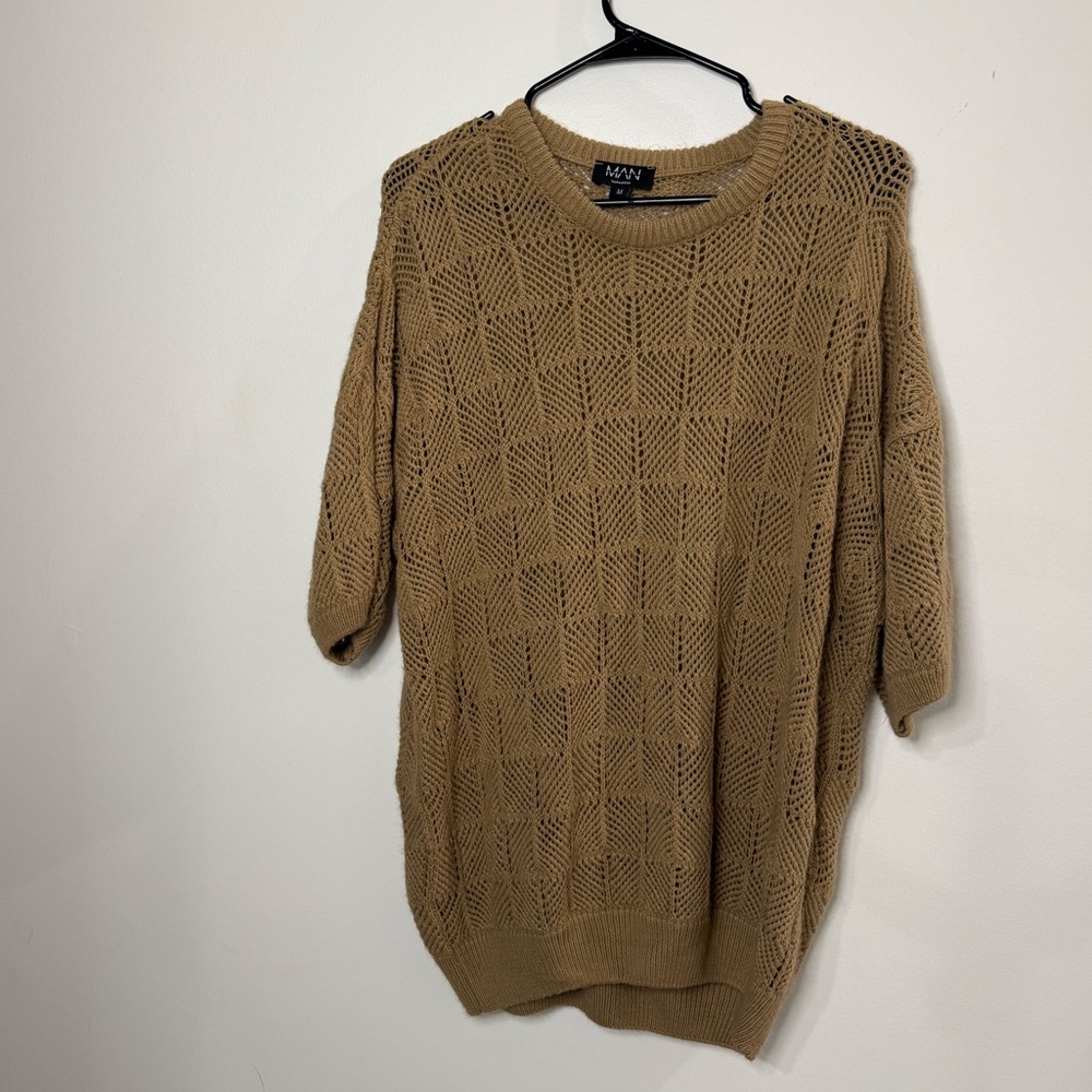 Boohoo Mens Tan Knit Crew Neck Shirt